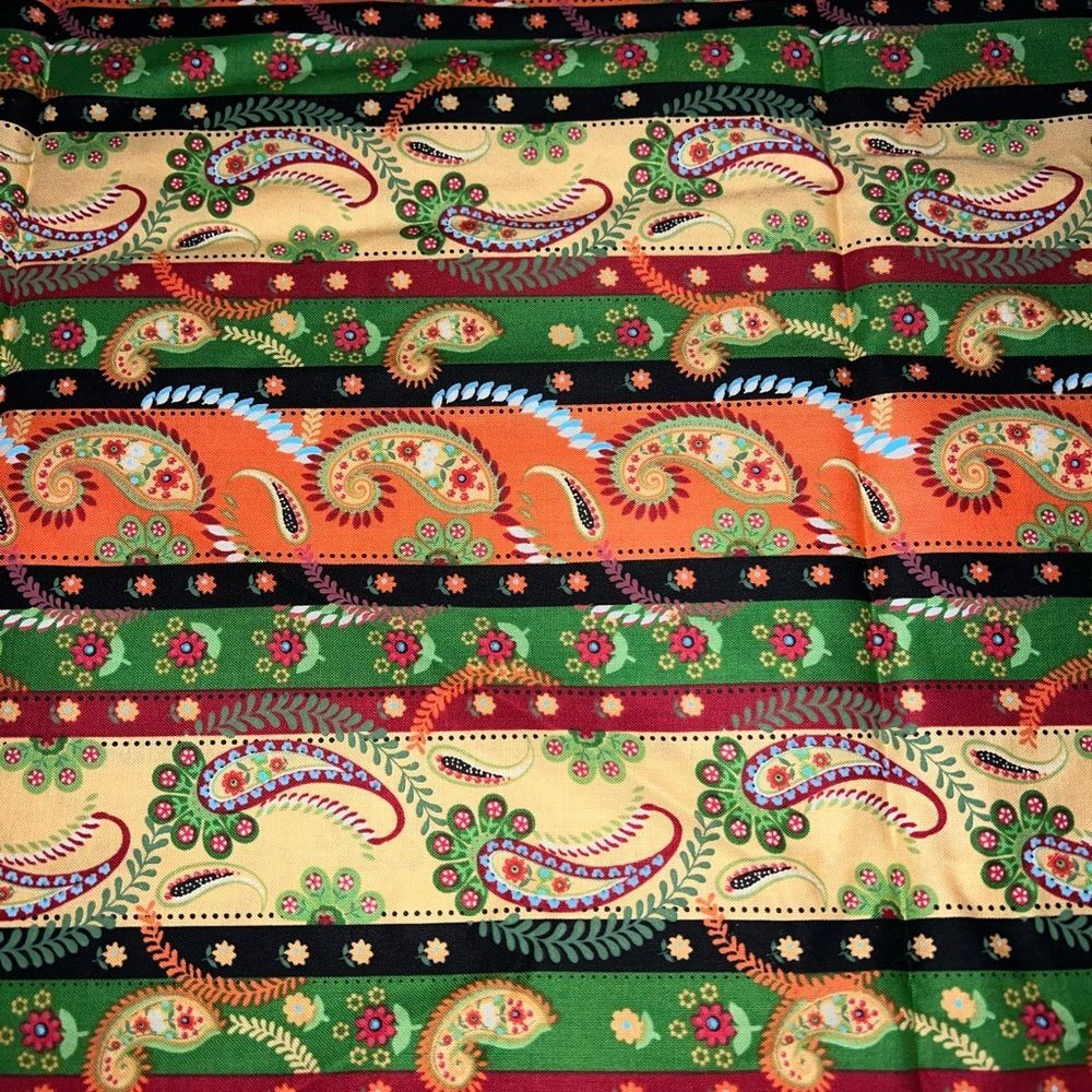 Fall Thanksgiving Fabric Paisley Stripe Orange Green Yellow 27" x 43"